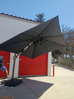 12 ft. x 9 ft. Double Top Outdoor Cantilever Umbrella in Navy Blue Aluminum Patio Offset Umbrella with Cross Stand