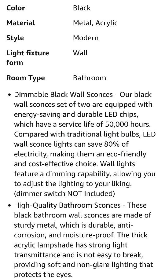 Black Sconces Wall Lighting, 18 inch LED