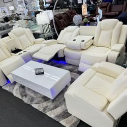 White leather 3 Pc recliner sofa,loveseat and chair set