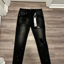 Purple jeans with white splatter