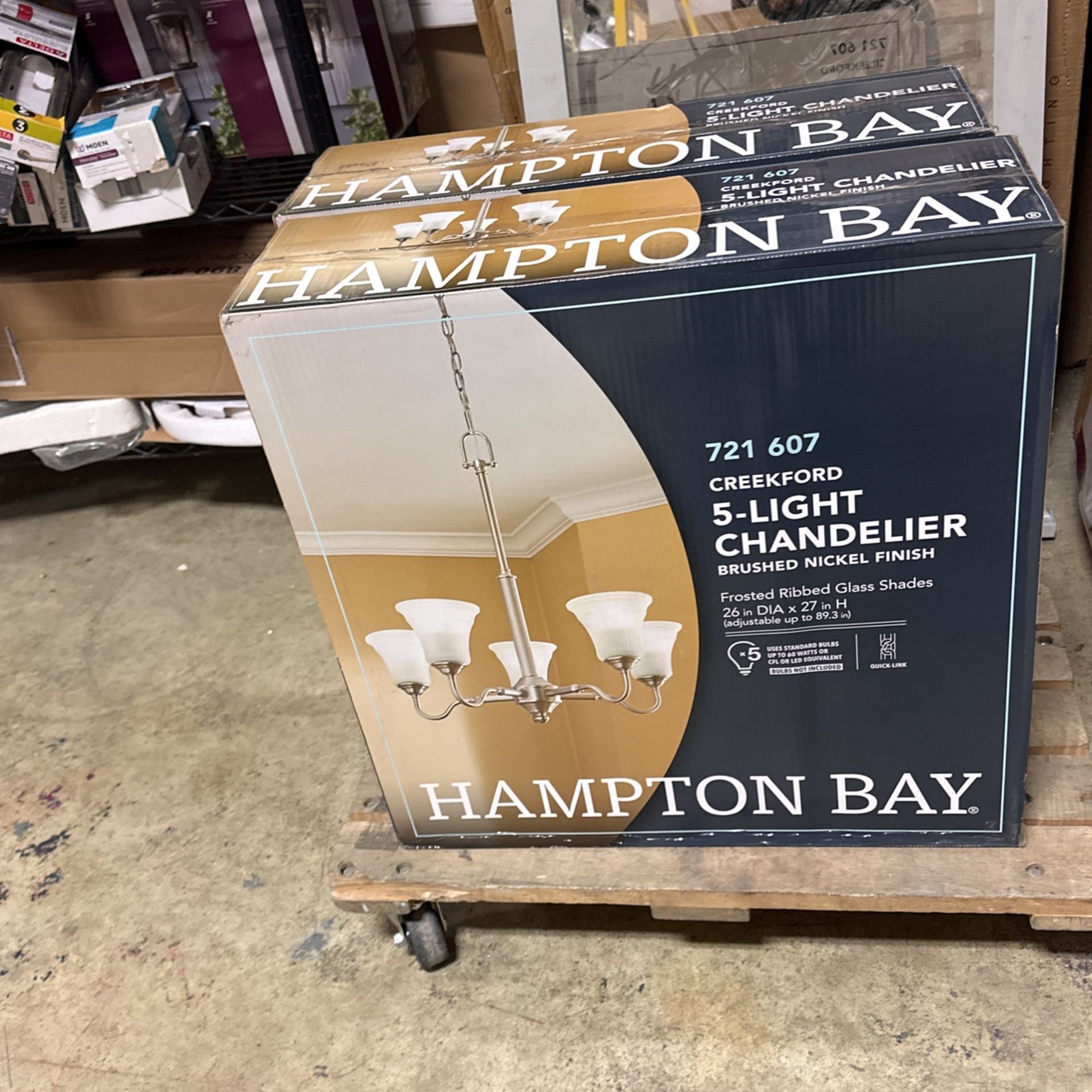 Hampton Bay Creekford 5 Light Brushed Nickel Chandelier with Frosted Glass Shades