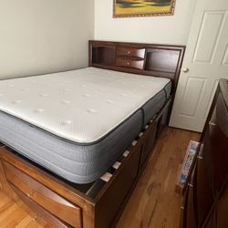 Queen Wooden Bed with Memory Foam Mattress