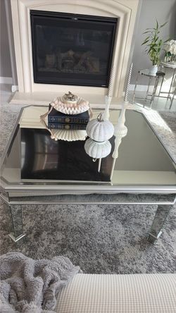 Coffee table, silver glass mirror