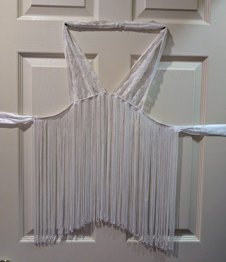 lacy halter with string fringe skirt and ribbon sash XS or small