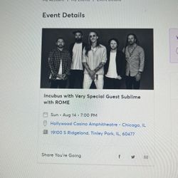 Incubus 2 Lawn SeatsTickets -Tinley Park