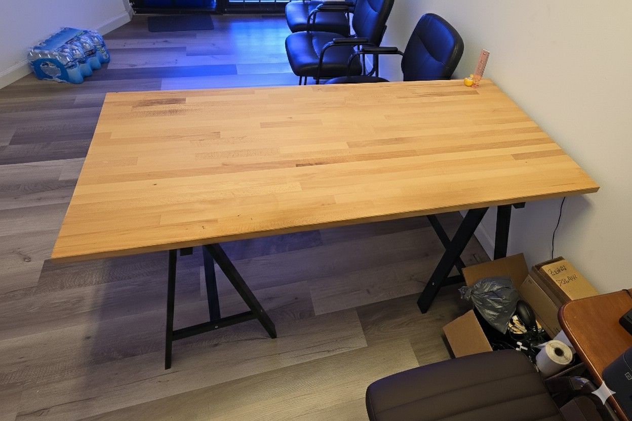 Large Wood Table/Desk with Black Legs and Office Chair Set