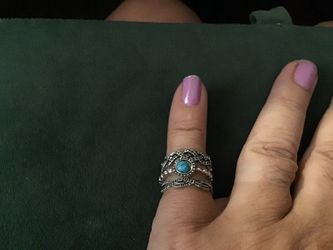 Elegant 3 Pcs Silver plated Turquoise Ring Set