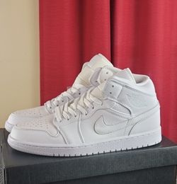 Nike Air Jordan 1 Mid Triple White (2022) Men's Sizes 10.5 Or 11