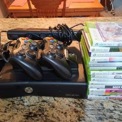 Xbox 360 With Controllers, Charger,Camera And Games