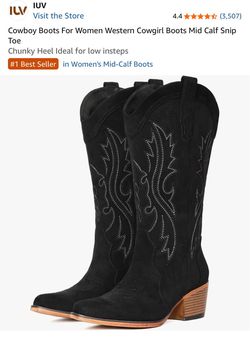 Cowboy Boots For Women Western Cowgirl Boots Mid Calf Snip Toe Chunky Heel Ideal for low insteps