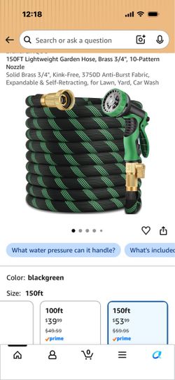 150FT Expandable Garden Hose with 10-Pattern Nozzle