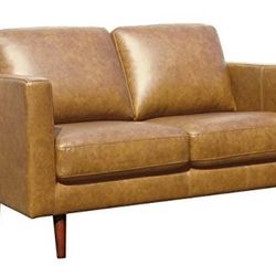 Modern Leather Loveseat Sofa Couch, 56"W, Caramel 
