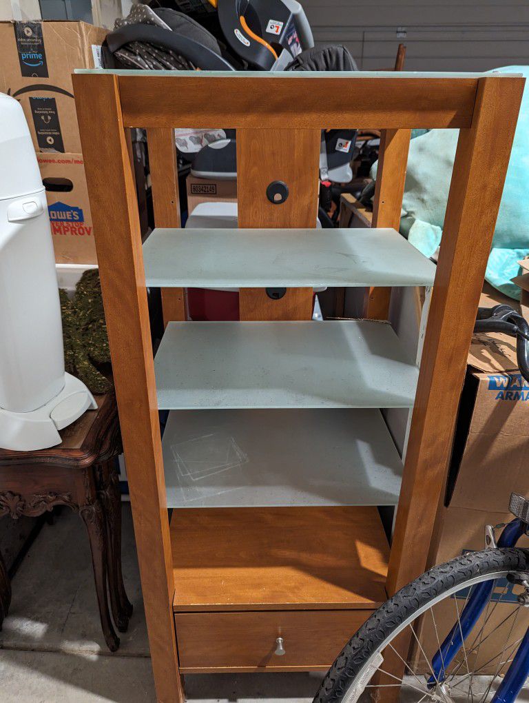 Wood / Glass Shelving Unit With Cable Holes For Electronics 