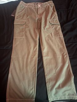 Olive Green Cargo Pants with Contrast Stitching