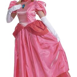 Disguise Princess Peach Adult Costume, Official Super Mario Elevated Adult Costume Dress and Crown, Size L (12-14)
