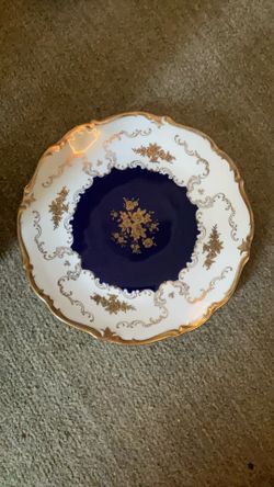 Antique Vintage Reichenbach Cobalt With Roses Big Cake Plate.13”Large.Excellent!