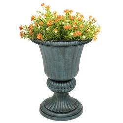 20" Plastic Urn Planter Vase for Outdoor Indoor Plants Garden Patio Vintage Decorative Pedestal Roman Flower Pot Decoration Retro Home Front Porch Doo