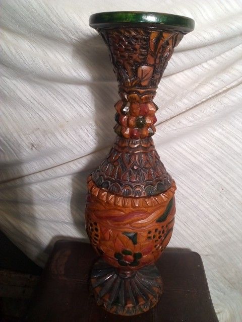 Antique Wood Flower Vase