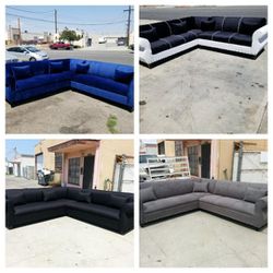 Brand NEW 9x9ft  SECTIONAL Sofas VELVET NAVY  ,BLACK COMBO FABRIC, BLACK AND CHARCOAL MICROFIBER  SOFA 2pcs ( CHAISE)