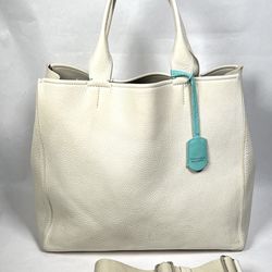 Tiffany & Co white calfskin leather tote bag