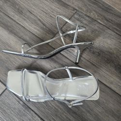 INC Metallic Silver Square Toe Strappy Sandal