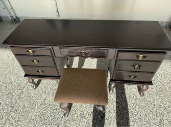 Dark “Solid” Wood Vanity Dresser with Stool