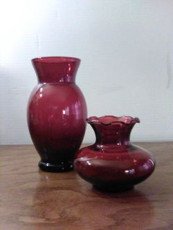 Vintage Royal Ruby Coolidge & Bud Vases Anchor Hocking