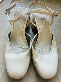 Ivory Patent Ankle-Strap Slingback Heels