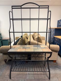Elegant Metal Baker's Rack with Slate Tile Inlay Top