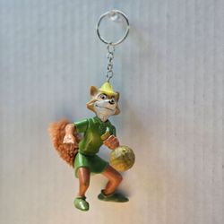 Fox Robin Hood Toy Figure Keychain w/ Faux Fur Fluffy Tail 1995 3.5" Tall Disney