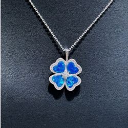 Sterling Silver Necklaces Women Red Blue Sided Zircon Heart Four Pendant Jewelry Lady Gifts Fashion Accessories Creative Gift