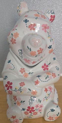 Disney Winnie the Pooh Floral Ceramic Cookie Jar – Flowers & Bees 11" Stoneware