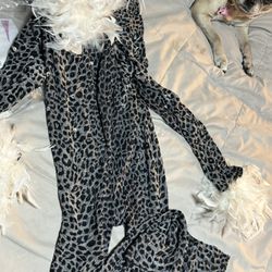 Halloween animal print bodysuit with feathers. Size small 