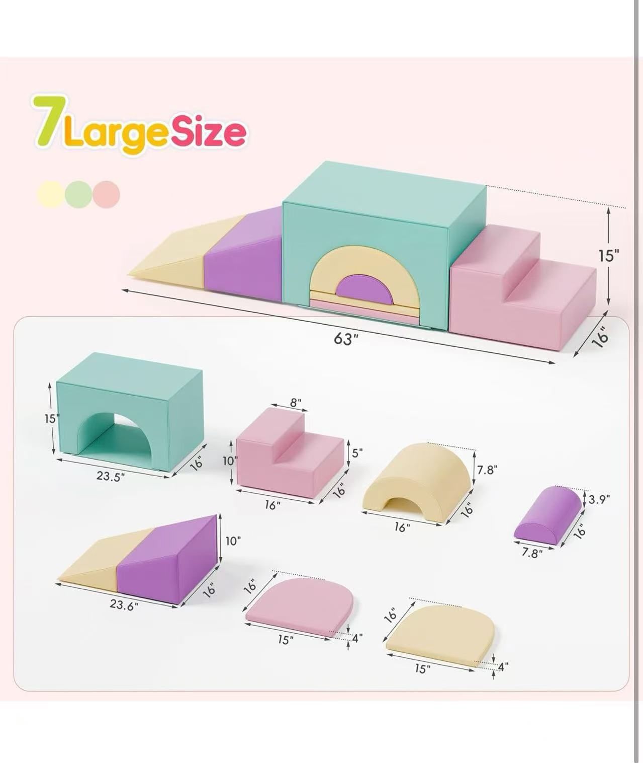 Soft Foam Climbing Blocks Set – Large 5-in-1 Soft Play Toys Crawling & Sliding Climbing Arch for Toddlers, Foam Playset for Nursery,Preschool,Pink $ 1