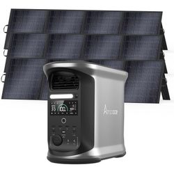 AMPACE Andes 1500 Power Station 2400W(Surge 3600W) Solar Generator with 3x200W Solar Panels, 1462Wh Solar Power Station, 1800W A-Boost Fast Charging, 