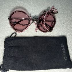 Chanel Silver Tone/Pink 4245 Chain Detail Round Sunglasses PREOWNED/USED CHANEL