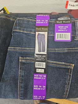 Well Worn Women's Wide Leg High Rise Jeans, Dark Blue, Size 14/34 (inseam 31.5)