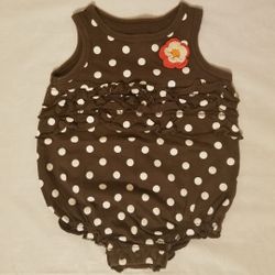 Carter's Girls Brown & White Polka Dot Floral Crotchet Romper Jumper 3 Months