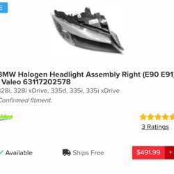 BMW Halogen Headlight Assembly Right (E90 E91) - Valeo (contact info removed)2578