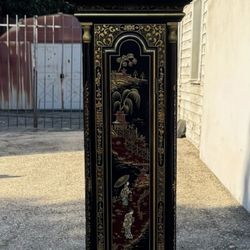 Antique Black Laquered Long Case Grandfather Clock