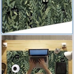 NEW Cute Anime Cats Desk Mat Green Leaves Kawaii Mousepad XXL Extended Large Gaming Mouse Pad Cat, Aesthetic Extended Laptop Keyboard Mat Desk Pad for