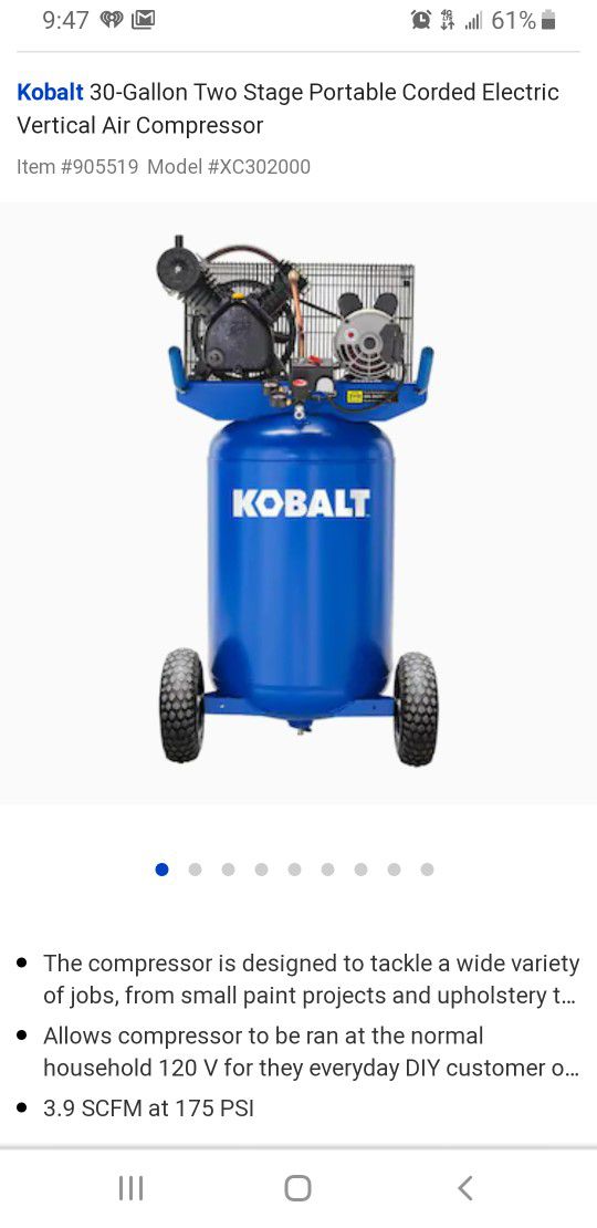 Kobalt 30 GAL Air Compressor (XC302000)