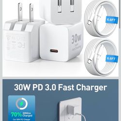 30W USB C iPhone 16 15 Charger 3X Fast Charging, 3 Pack Wall Charger for iPhone 16 15 Pro Max Charger Cord 6.6FT Fast Type C Charger Block for iPhone 