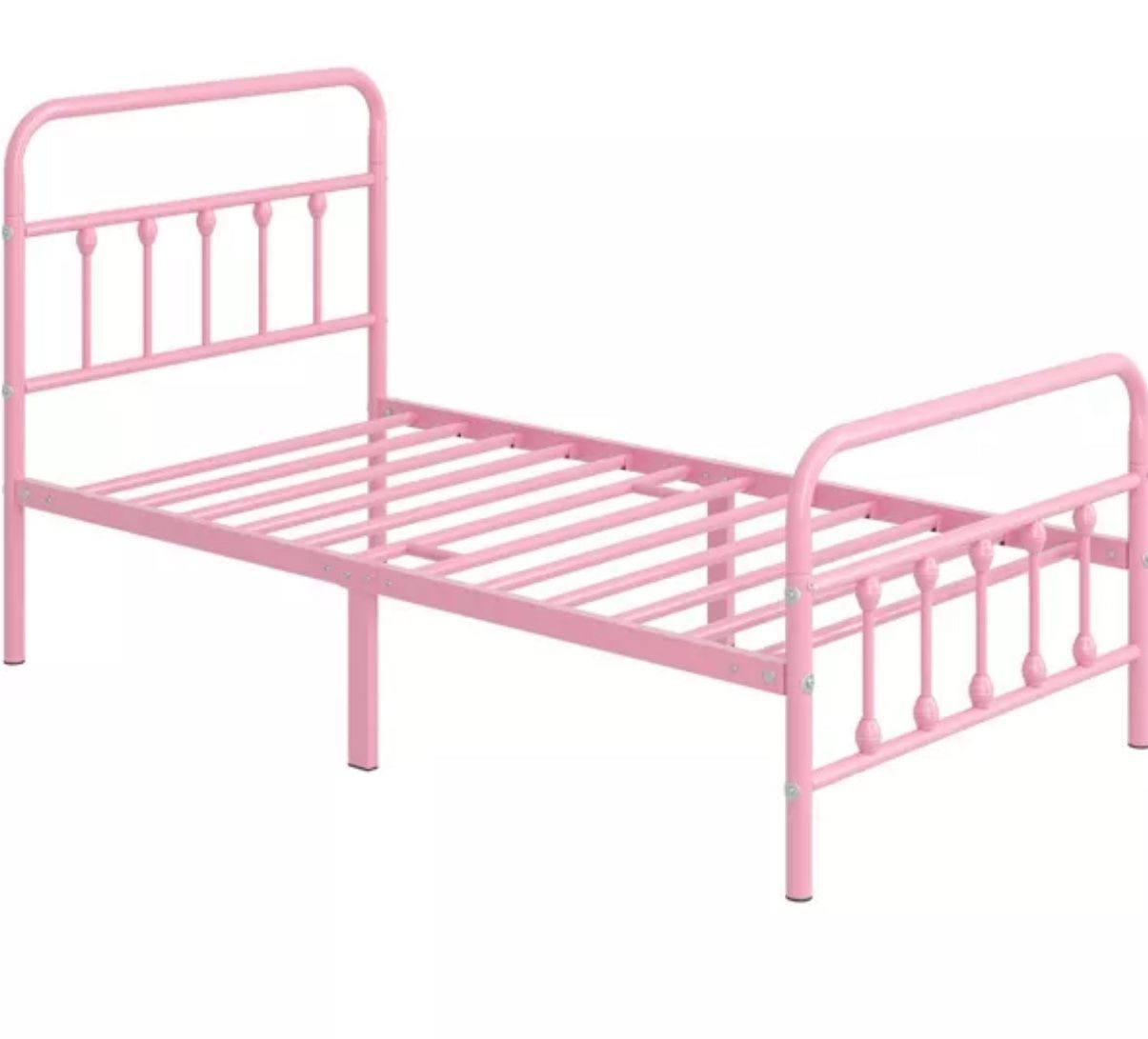 Twin Size Metal Platform Bed with High Headboard and Footboard, Twin, Pink