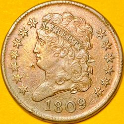 1809 U.S. CLASSIC HEAD HALF CENT 1/2c PENNY COIN AU-About Uncirculated)