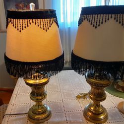  REALLY NICE LOOKING  Solid BRASS LAMPS  WITH  REALLY NEAT  SHADES 