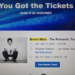 2 Bruno Mars Tickets Las Vegas April