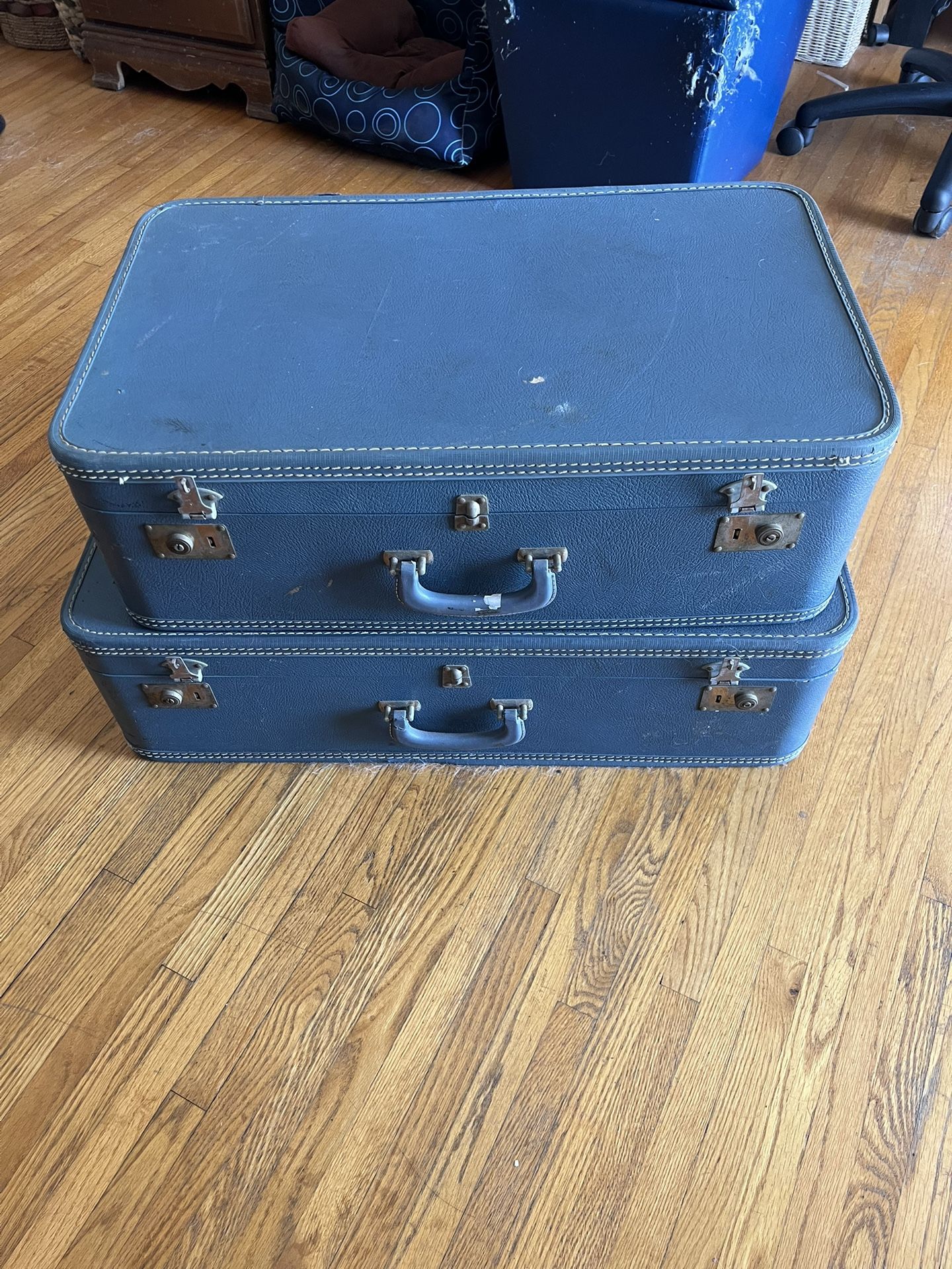 Vintage Blue Suitcases Set Of 2