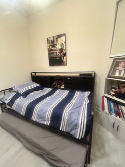Black Metal Daybed with Trundle and Storage Headboard