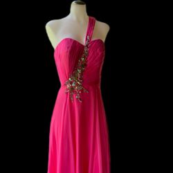 Blush Prom Neon Pink One Shoulder Chiffon Prom Dress - Size 10 ( Women’s Prom / Cocktail Dress )
